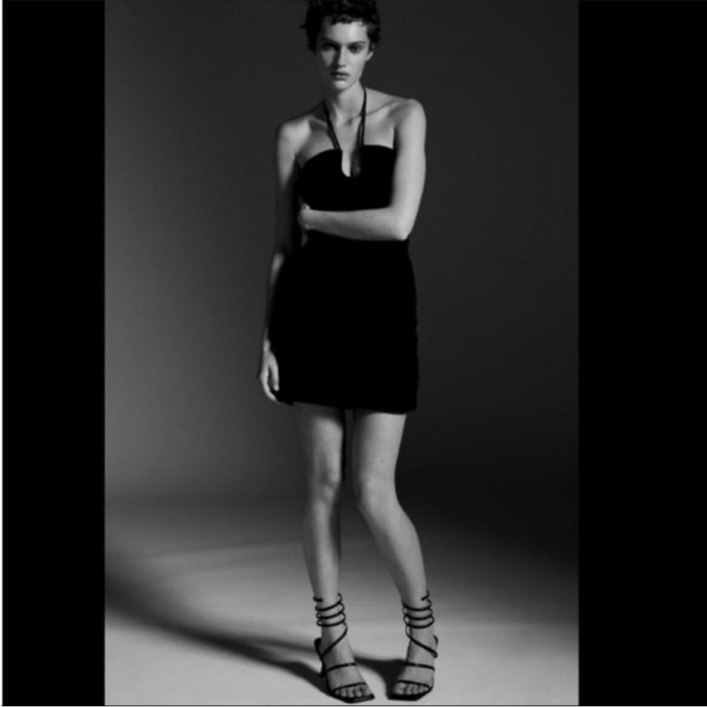 Zara Black Ruched Halter Cocktail Dress